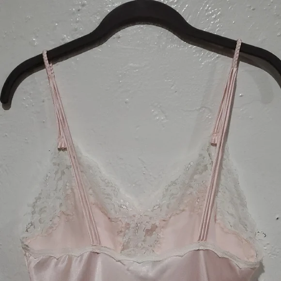 Vintage Christian Dior Elegant Pink Satin Nightgown With Asymmetrical Lace & Bow - Picture 9 of 16